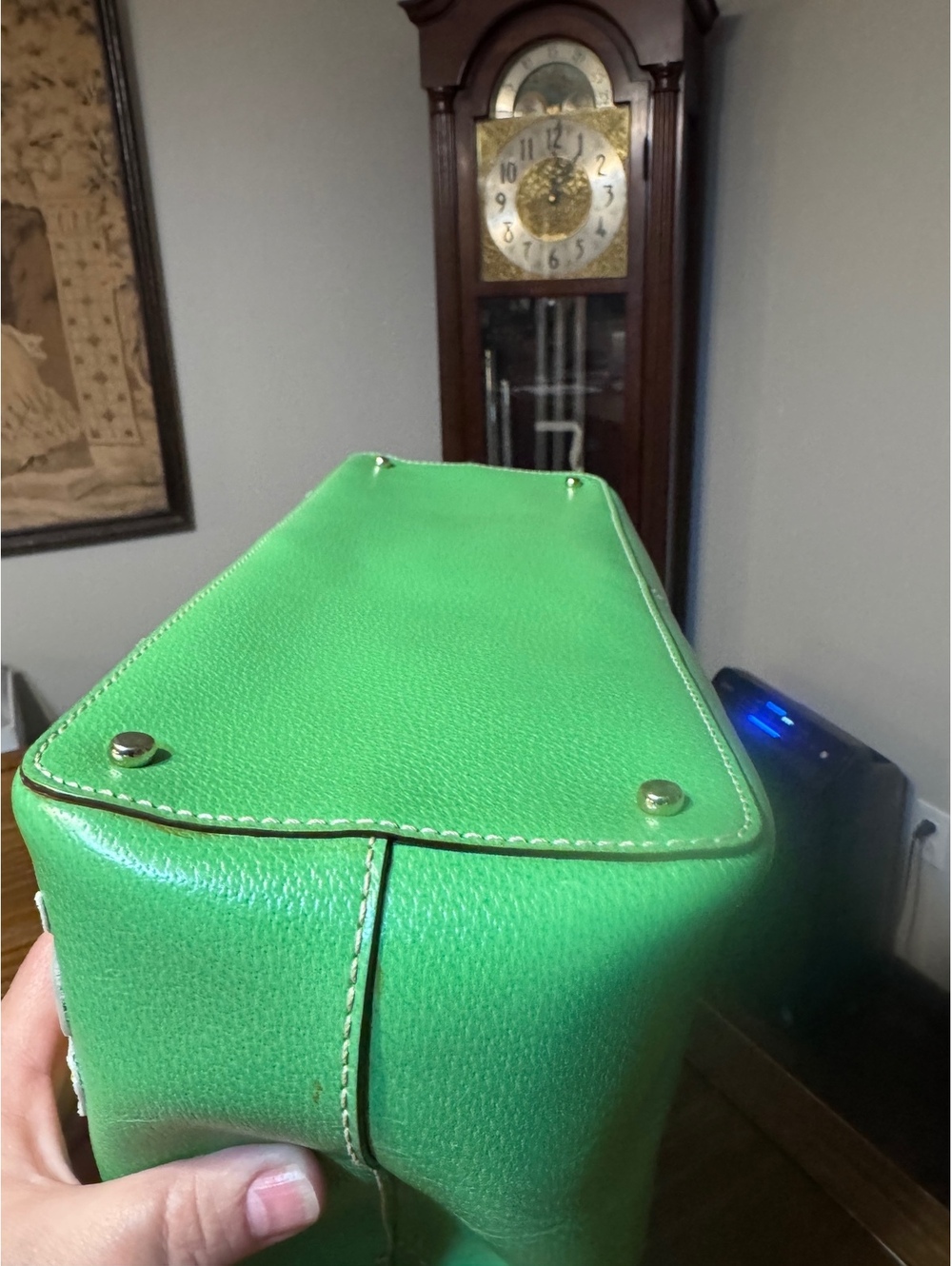Kate Spade NY Green Leather Tote Bag Custom Floral Bee Butterfly OOAK PXRU3272 - Picture 8 of 14